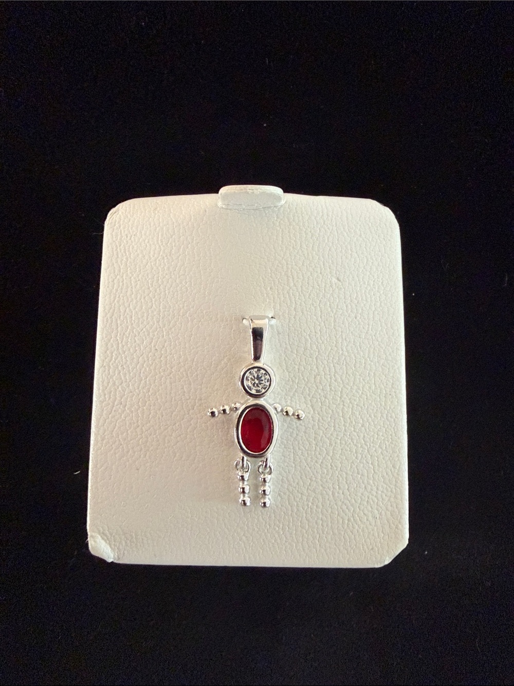 Sterling Silver July Red Stone Doll Pendant Necklace